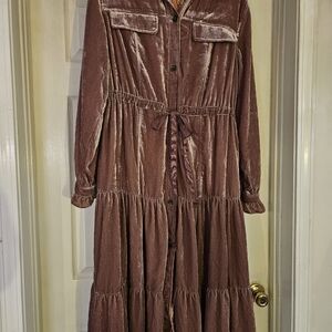 "Free People" Velvet Long Sleeve Dress in Mauve